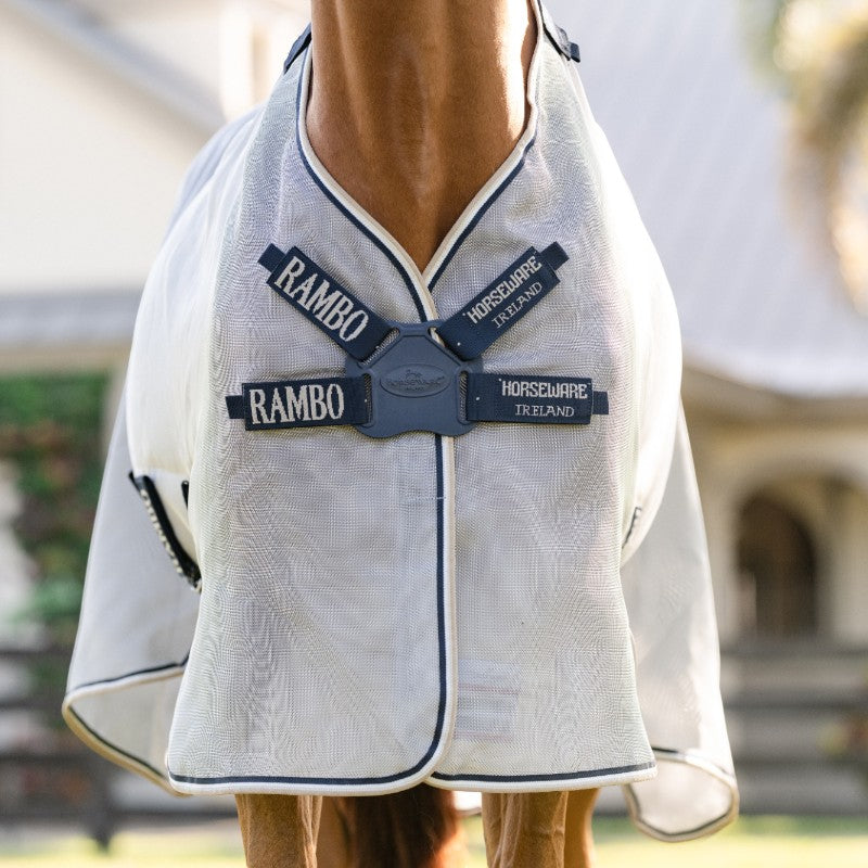 Horseware - Manta anti-moscas Rambo Protector Fieldsafe plata/ marino/ blanco/ beige | - Ohlala