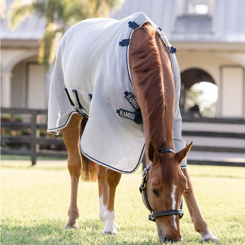 Horseware - Manta anti-moscas Rambo Protector Fieldsafe plata/ marino/ blanco/ beige | - Ohlala
