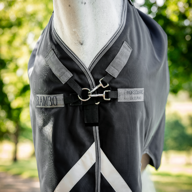 Horseware - Rambo Turnout outdoor rug black/ thunderstorm grey/ silver 0g | - Ohlala