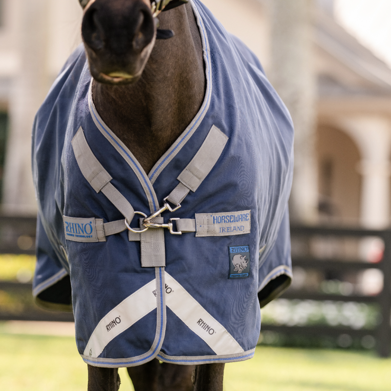 Horseware - Rhino Pony Turnout Outdoor Rug navy/ titanium grey/ classic blue 100g | - Ohlala