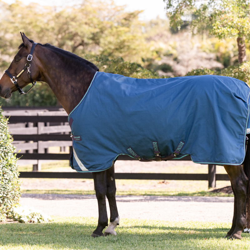 Horseware - Rhino Turnout Rug navy/ grey/ aqua 100g | - Ohlala