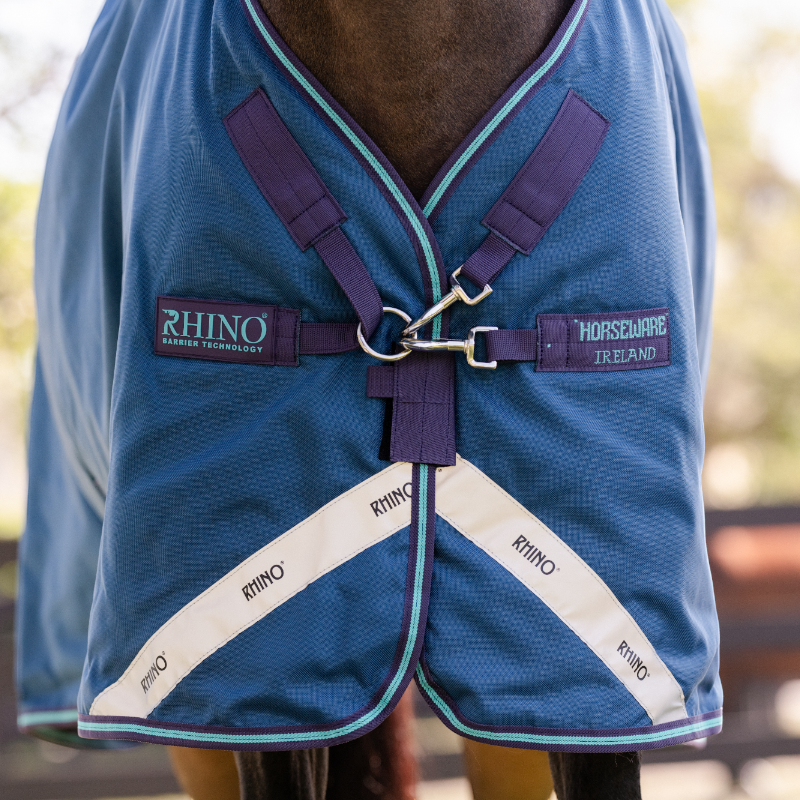 Horseware - Rhino Turnout Rug navy/ grey/ aqua 100g | - Ohlala