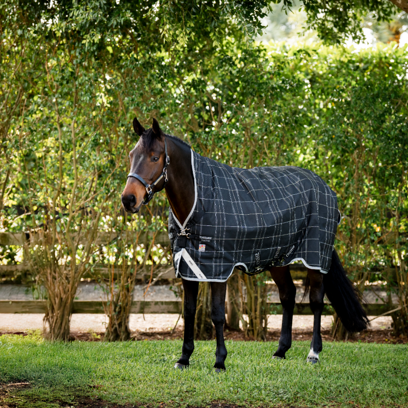 Horseware - Couverture d'extérieur Rhino Wug Turnout VL noir/ gris/ blanc à carreaux 250g | - Ohlala