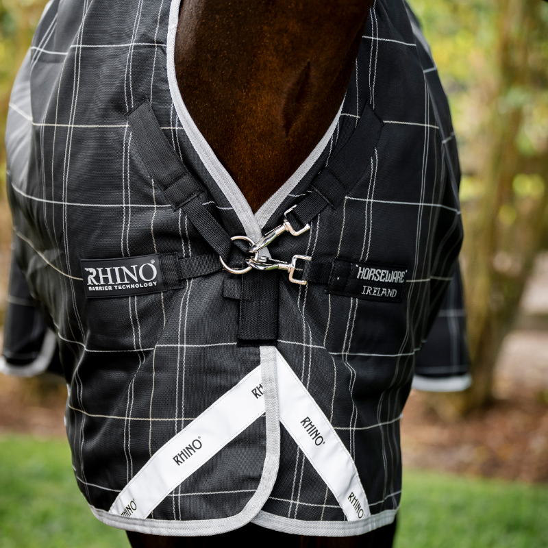 Horseware - Rhino Wug Turnout Outdoor Rug black/ grey/ white check 100g | - Ohlala