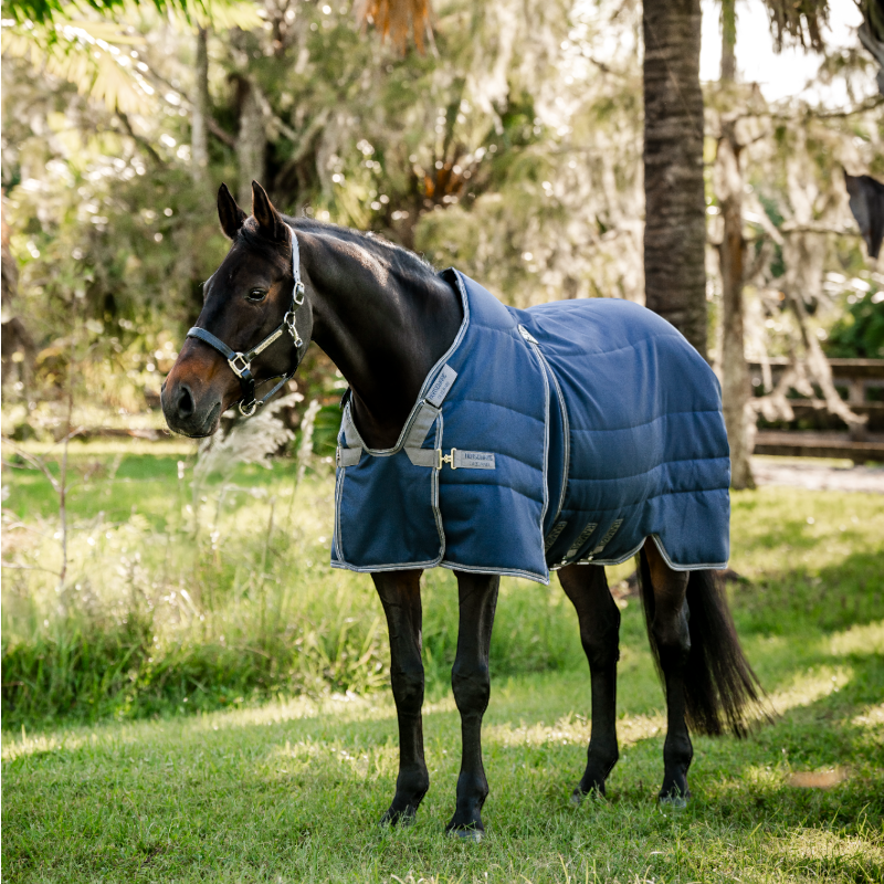 Horseware - Derka stajenna Rambo Optimo Stable granatowa/ thunderstorm grey/ srebrna 200g | - Ohlala