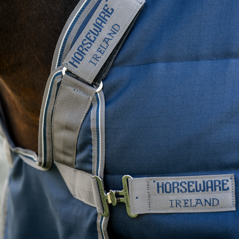 Horseware - Derka stajenna Rambo Optimo Stable granatowa/ thunderstorm grey/ srebrna 200g | - Ohlala