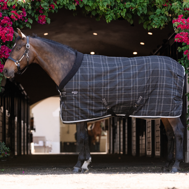 Horseware - Rhino Pony Stable VL Black/Grey/White Plaid/Grey 250g Stable Rug | - Ohlala