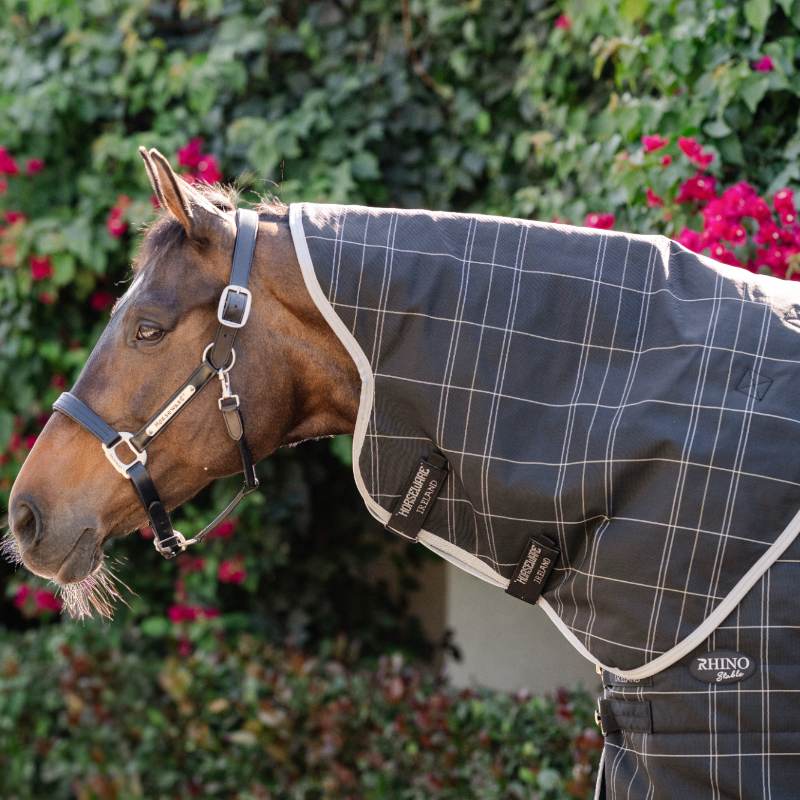Horseware - Rhino Stable Neck Cover black/ grey/ white check/ grey 200g | - Ohlala