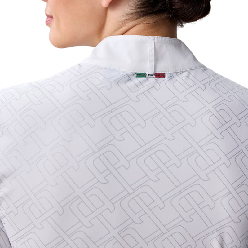Horseware - Women's short-sleeve competition polo Alcina white/ argentprint | - Ohlala