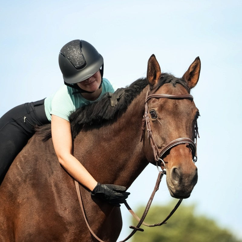 Casque d'équitation visière large Soazy Mat noir crystal fabric - Equithème