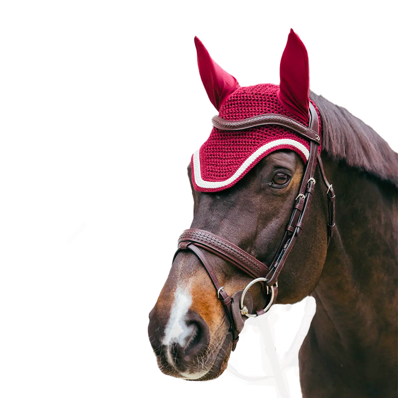 Kentucky Horsewear - Wellington Plaited Cord noise-reducing horse ear bonnet in burgundy | - Ohlala