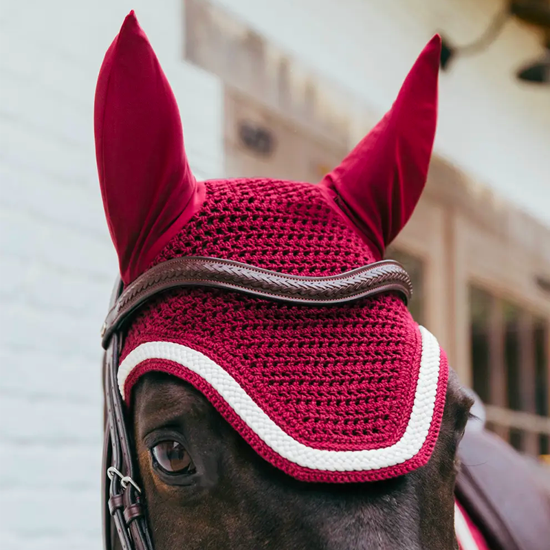 Kentucky Horsewear - Wellington Plaited Cord horse ear bonnet in burgundy | - Ohlala