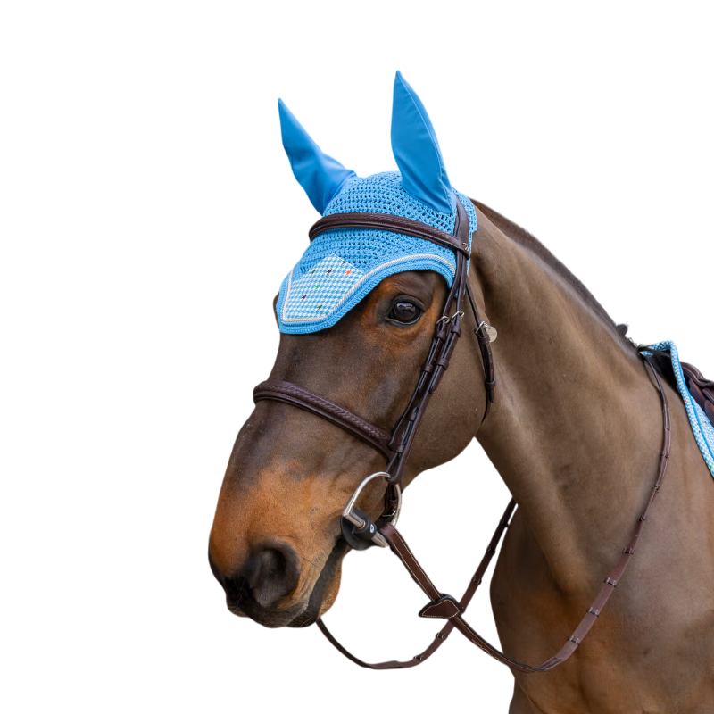 Kentucky Horsewear - Bonnet pour chevaux Wellington Velvet pied-de-poule marine/ colourful