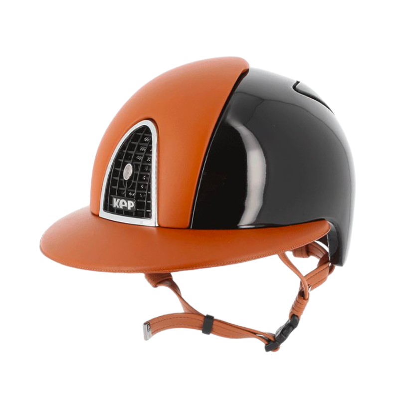 KEP - Gepersonaliseerde helm Cromo Polish Black Leather Cognac Polo Vizier | - Ohlala