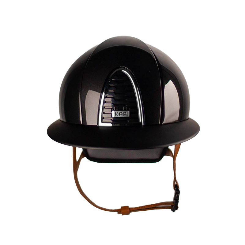 KEP - Cromo 2.0 Shine Black Polo Helmet Beige Chin Strap | - Ohlala