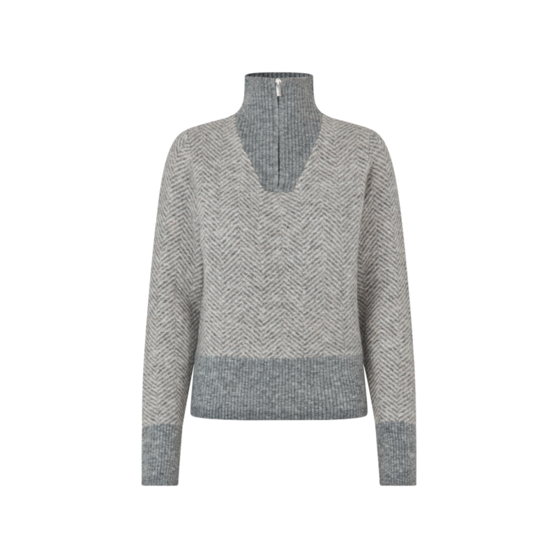 Kingsland - Damski sweter z wysokim kołnierzem na suwak KLAudrey light grey melange