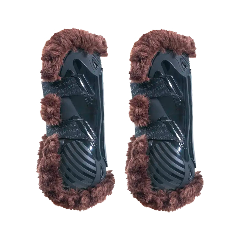Kentucky Horsewear - Offene Gamaschen veganes Lammfell braun Bamboo Elastique schwarz x2 | - Ohlala