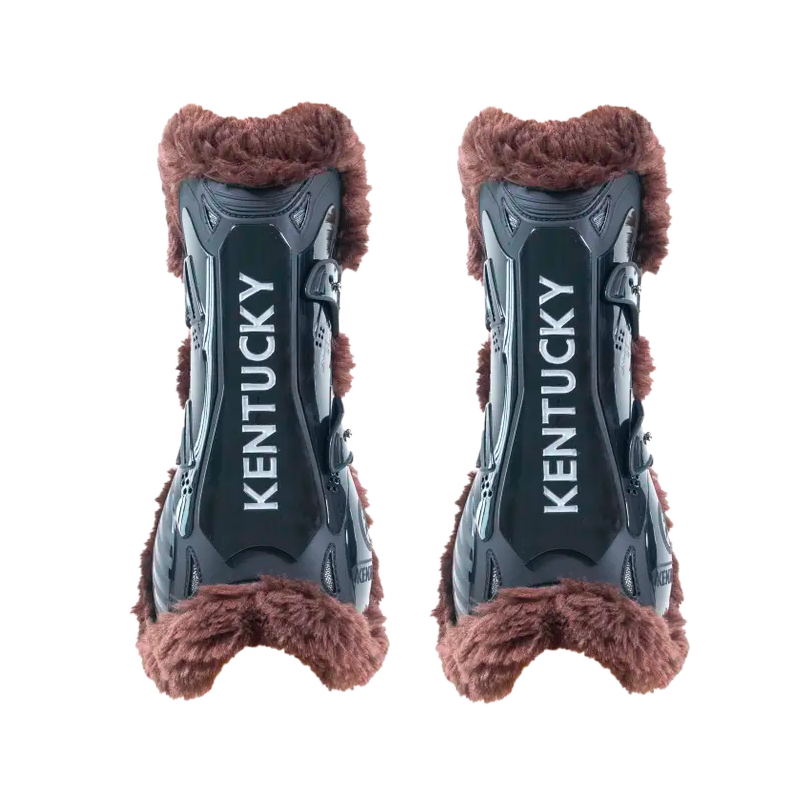 Kentucky Horsewear - Polainas abiertas de borrego vegano marrón Bamboo Elastique negro x2 | - Ohlala