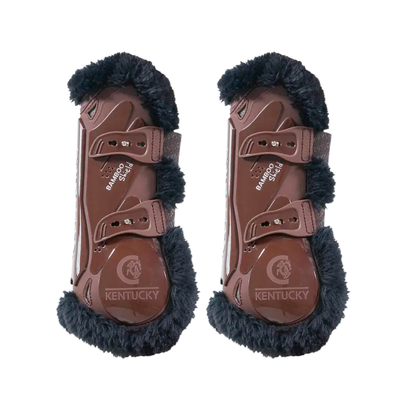 Kentucky Horsewear - Offene Gamaschen veganes Lammfell schwarz Bamboo Elastique braun x2 | - Ohlala