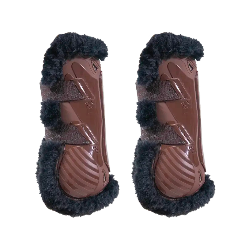 Kentucky Horsewear - Offene Gamaschen veganes Lammfell schwarz Bamboo Elastique braun x2 | - Ohlala
