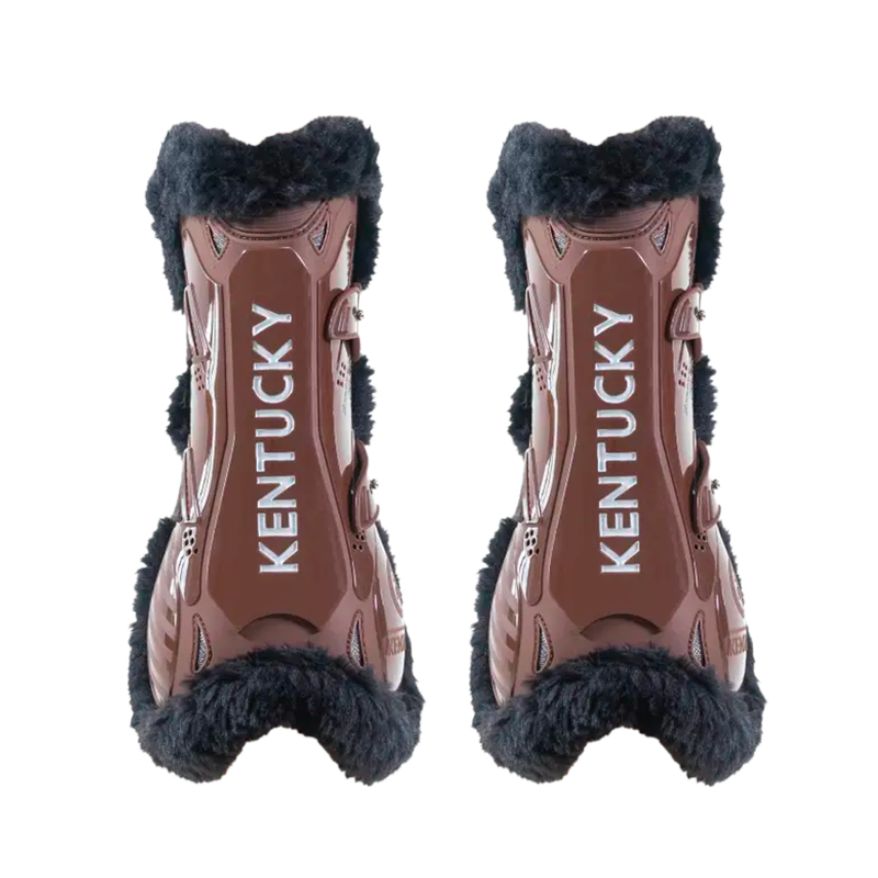 Kentucky Horsewear - Offene Gamaschen veganes Lammfell schwarz Bamboo Elastique braun x2 | - Ohlala