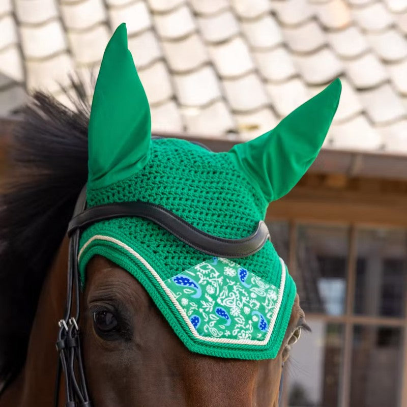 Kentucky Horsewear - Bonnet para caballos Wellington Velvet Printing paisley garden verde/ marino | - Ohlala