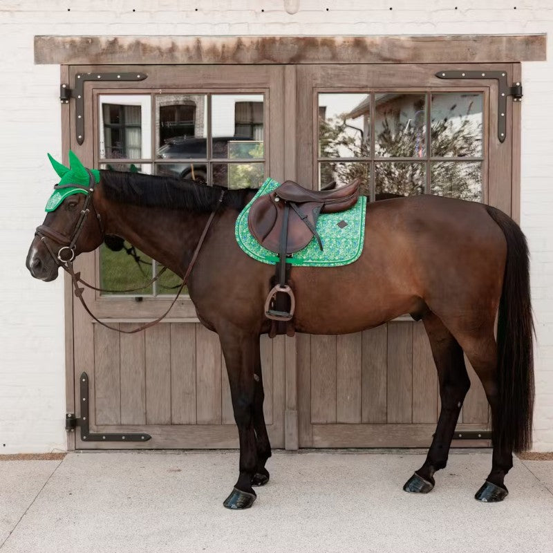 Kentucky Horsewear - Bonnet para caballos Wellington Velvet Printing paisley garden verde/ marino | - Ohlala