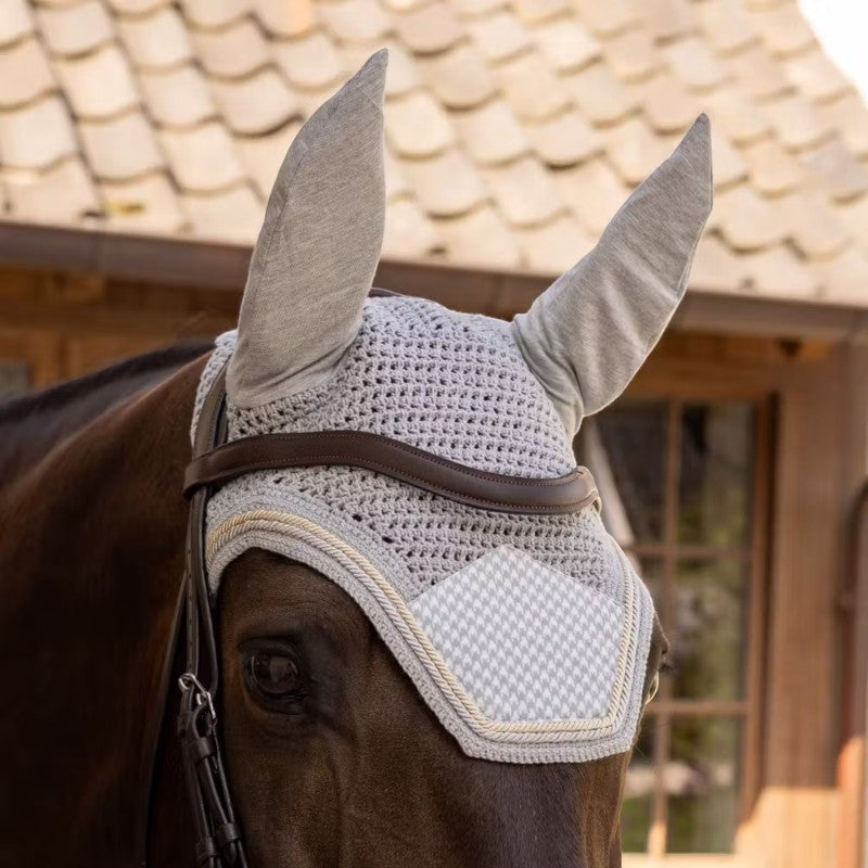 Kentucky Horsewear - Bonnet para caballos Wellington Velvet Printing pata de gallo gris/blanco | - Ohlala