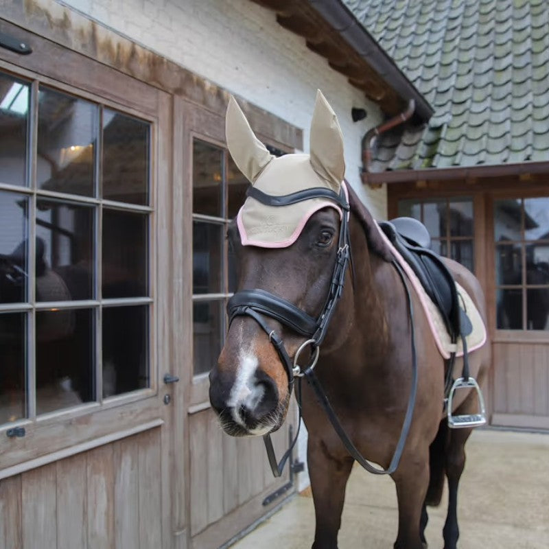 Kentucky Horsewear - Bonnet antirumore softshell per cavalli beige/rosa antico | - Ohlala