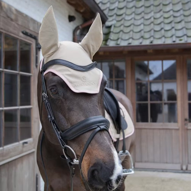 Kentucky Horsewear - Bonnet antirumore softshell per cavalli beige/rosa antico | - Ohlala