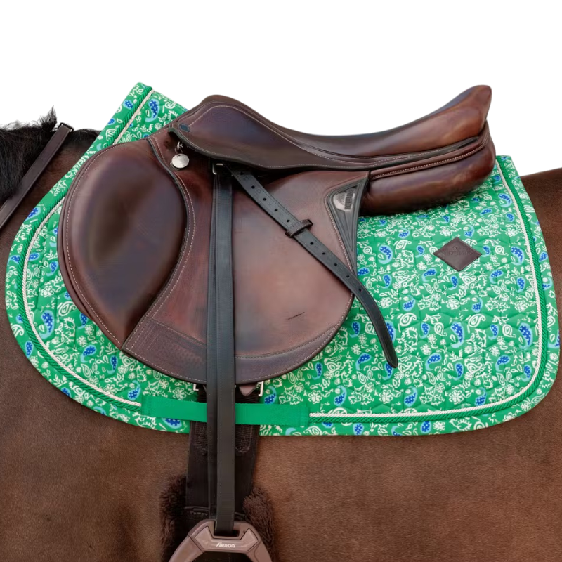 Kentucky Horsewear - Tapis de selle Velvet Printing paisley garden vert/ marine | - Ohlala