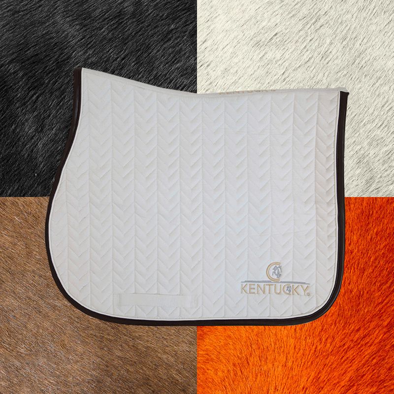 Kentucky Horsewear - フィッシュボーン ホワイト/レザー 馬場鞍パッド | - Ohlala