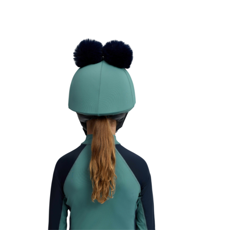LeMieux - Capa para capacete de criança Mini azul-marinho/aloé com dois pompons