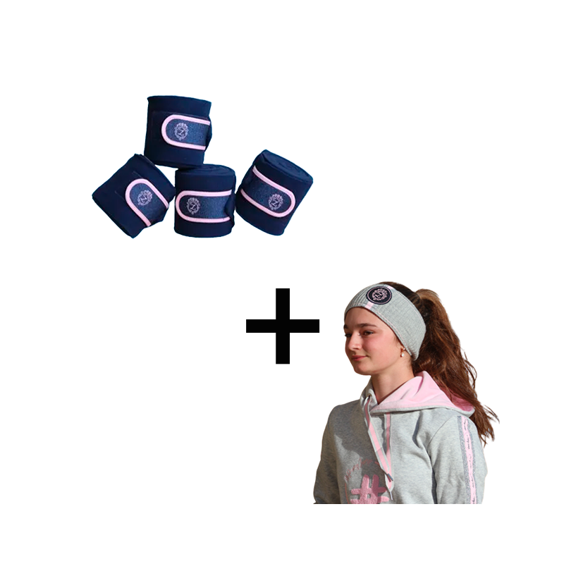 Les poneys de Zoé - Pack #Teamlesponeysdezoe Polo Wraps navy (x4) + grey and pink Headband included | - Ohlala