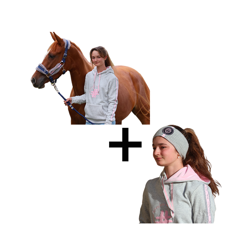 Les poneys de Zoé - Pack Pony Jump Long-Sleeve Sweatshirt grey + grey and pink Headband included | - Ohlala
