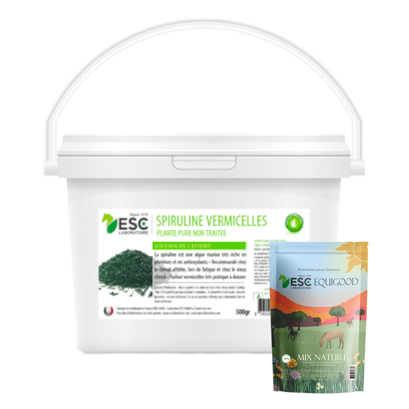 ESC Laboratoire - Zestaw suplement diety Spirulina wermiszel + przysmaki Equigood Mix | - Ohlala