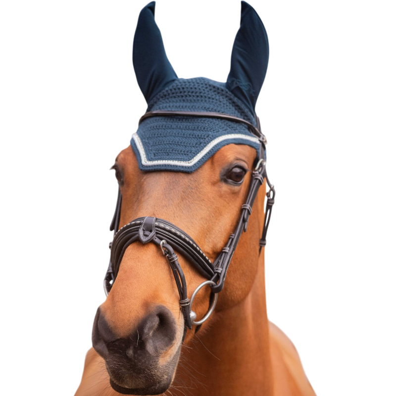 Pénélope - Bonnet pour chevaux Diamant bleu canard/blanc