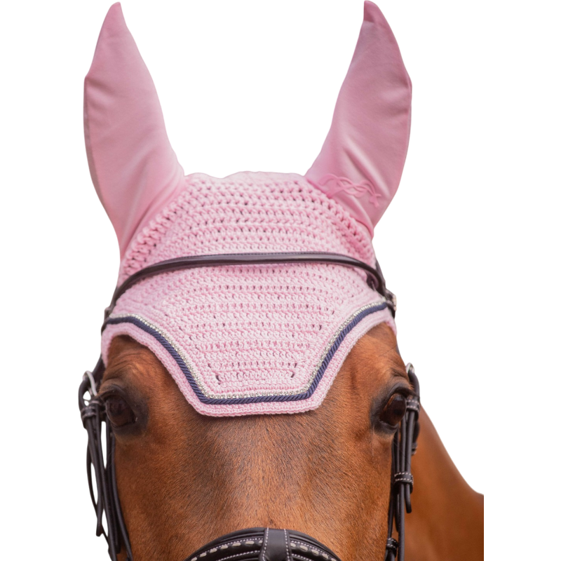 Pénélope - Bonnet pour chevaux Diamant rose pâle/marine