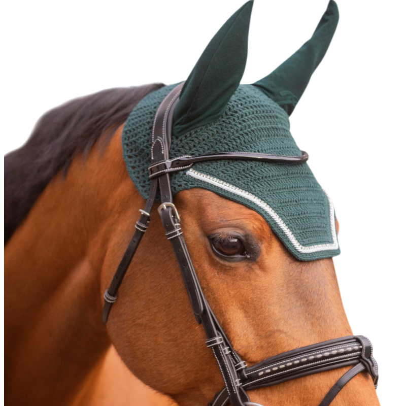 Pénélope - Bonnet pour chevaux Diamant vert foncé/blanc