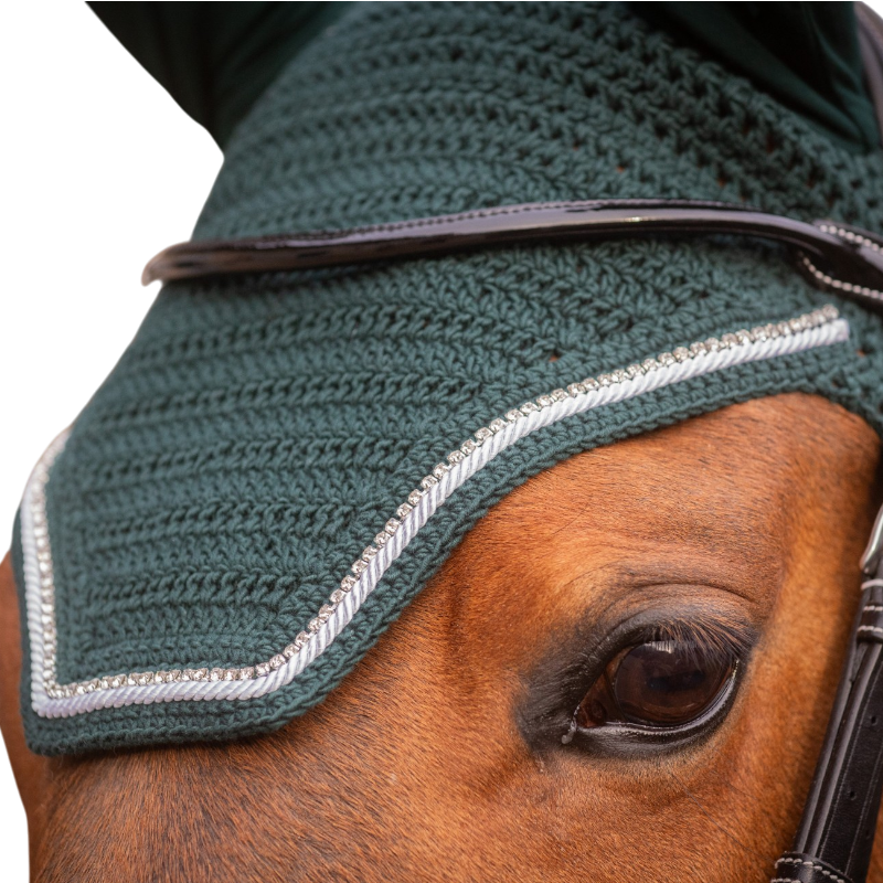 Pénélope - Bonnet pour chevaux Diamant vert foncé/blanc