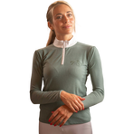 Pénélope - Damska koszulka polo z długim rękawem Bruges Mesh szałwiowa zieleń