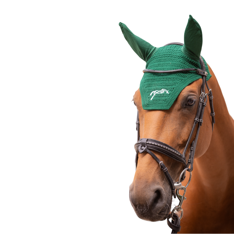 Pénélope - Cotton dark green horse ear bonnet | - Ohlala
