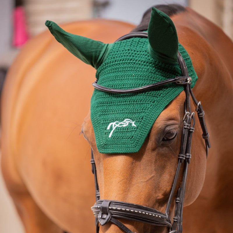 Pénélope - Cotton dark green horse ear bonnet | - Ohlala