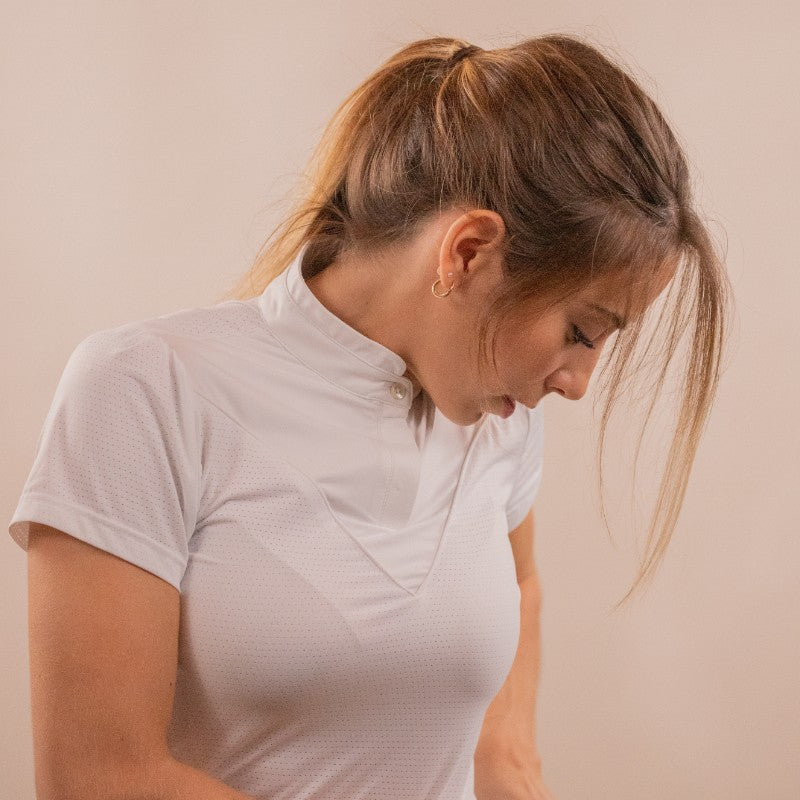 Pénélope - Women's short-sleeve Moon Mesh white competition polo | - Ohlala