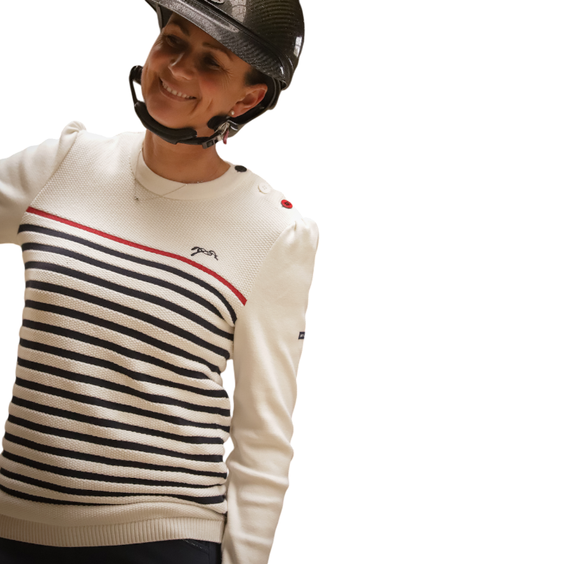 Pénélope - Maelle Women's Long Sleeve Sweater Ecru / Navy / Red | - Ohlala