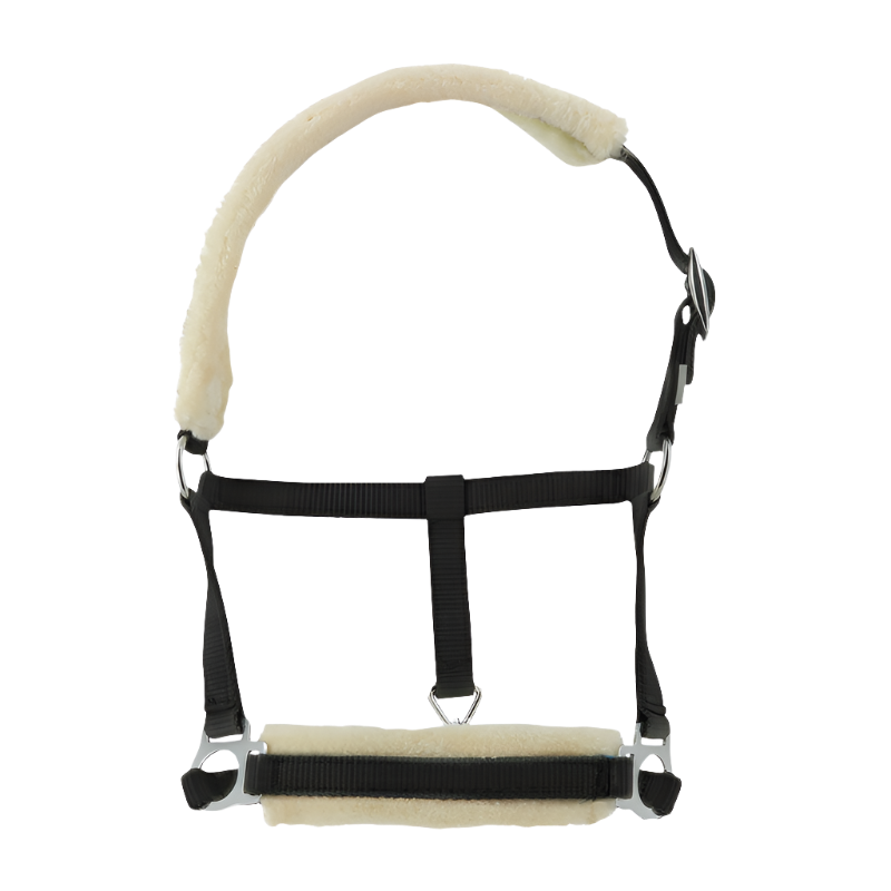 Riding World - Foal halster synthetisch schapenvacht zwart | - Ohlala