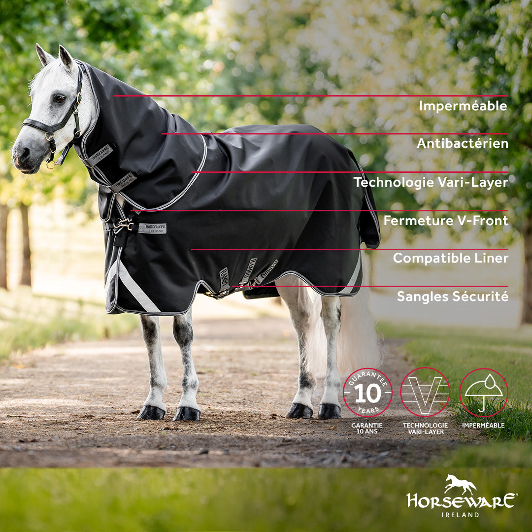 Horseware - Rambo Supreme Turnout Plus outdoor rug black/ thunderstorm grey/ silver 50g | - Ohlala