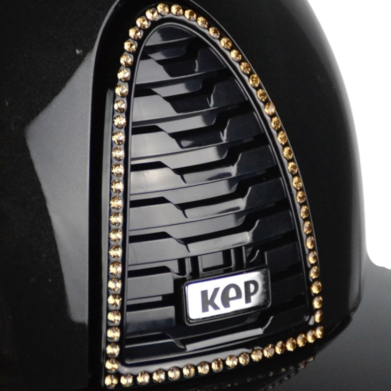 KEP - Cromo 2.0 Limited Edition Shine Trieste black Swarovski polo visor beige chin strap riding helmet | - Ohlala