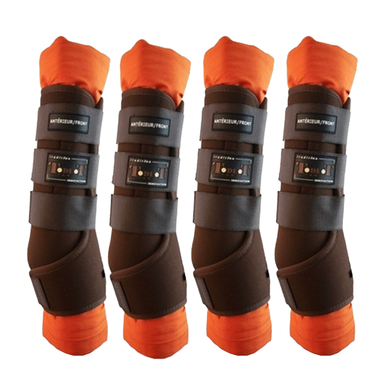 TdeT - Guêtres d'écurie marron/orange x4 | - Ohlala