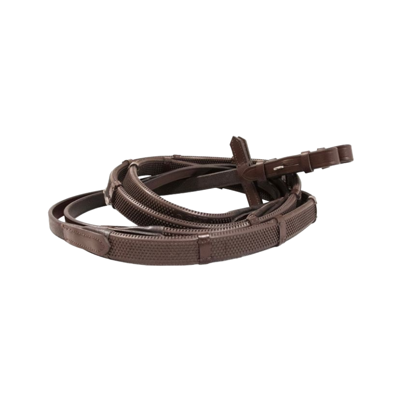 TdeT - Rênes caoutchouc arrétoirs petits picots havane foncé | - Ohlala